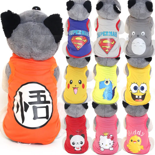Summer Cat Dog Clothes Breathable Dog Vestes Puppy Cats Cartoon Vest Quick-drying Chihuahua Pug Sport Shirts Pet T-shirt Costume